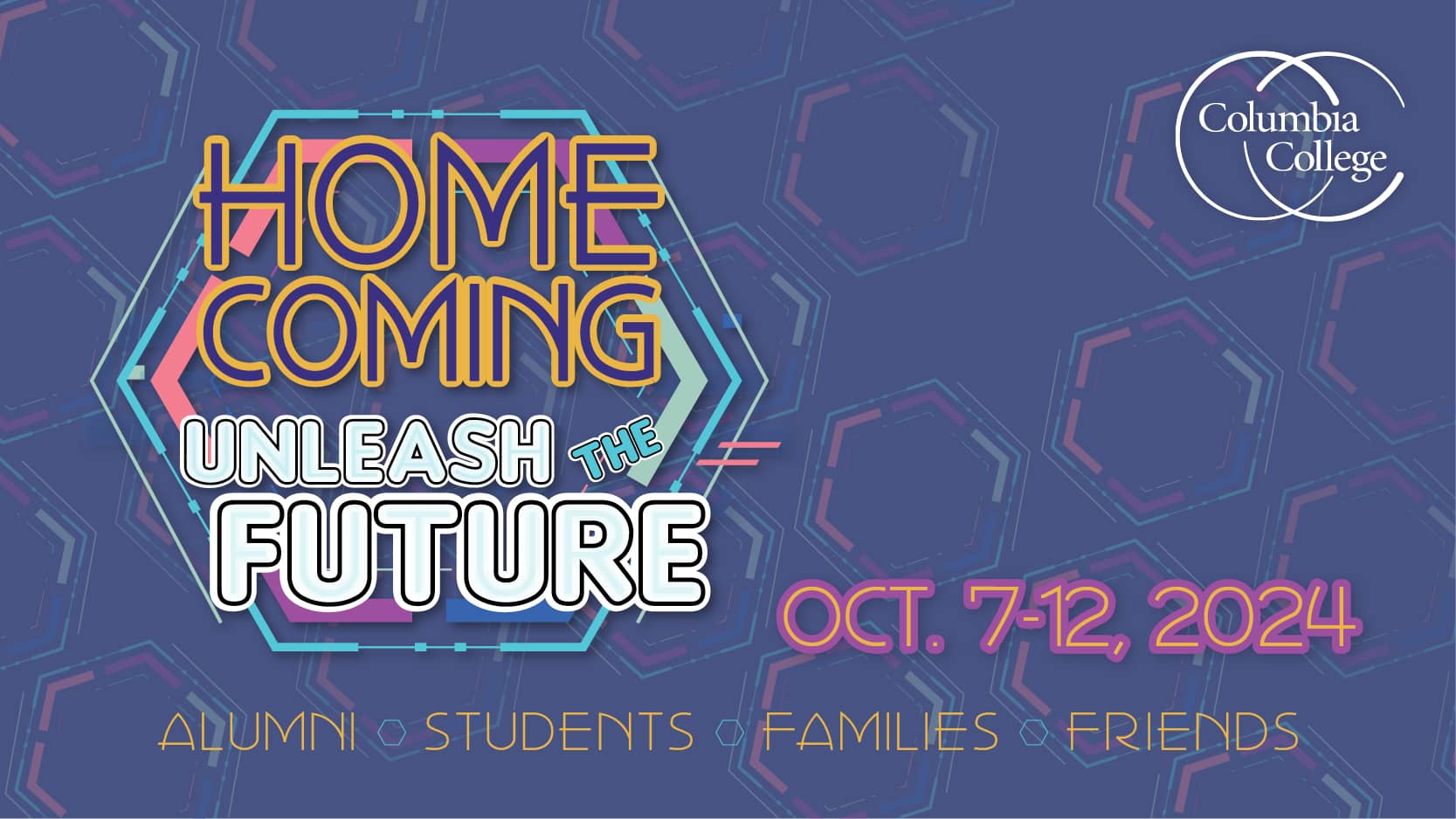 Columbia College Homecoming Unleash the Future logo image.